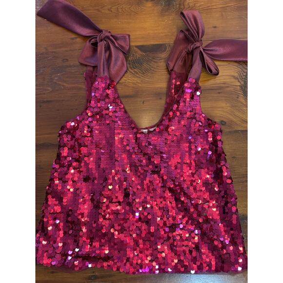 Anthropologie Women's Maeve Sequined Tie-Strap Tank Pink XS - Picture 8 of 16
